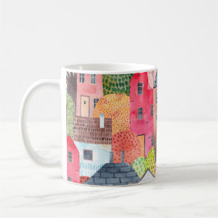 Abstract seamless pattern with houses. Watercolor Coffee Mug