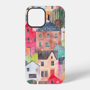 Abstract seamless pattern with houses. Watercolor iPhone 12 Case