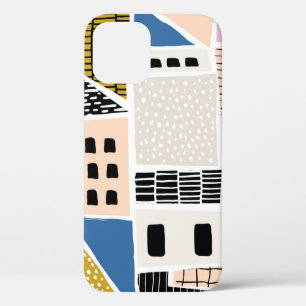 Abstract seamless pattern with houses with hand dr iPhone 12 case
