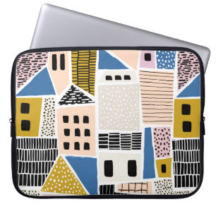 Abstract seamless pattern with houses with hand dr laptop sleeve
