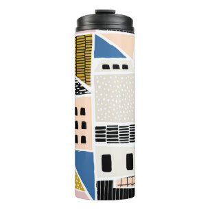 Abstract seamless pattern with houses with hand dr thermal tumbler