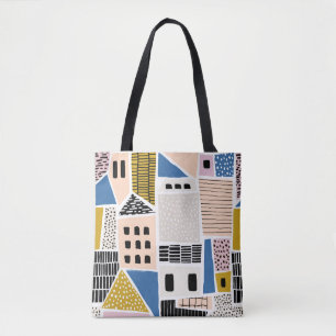 Abstract seamless pattern with houses with hand dr tote bag