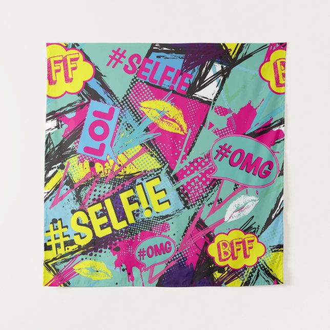 Abstract seamless pattern with Pop art comicspeech Tapestry (Front)