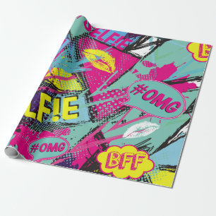 Abstract seamless pattern with Pop art comicspeech Wrapping Paper