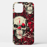 Abstract seamless pattern with sinister human skul
