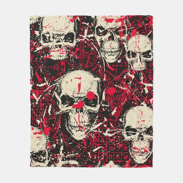 Abstract seamless pattern with sinister human skul fleece blanket (Front)
