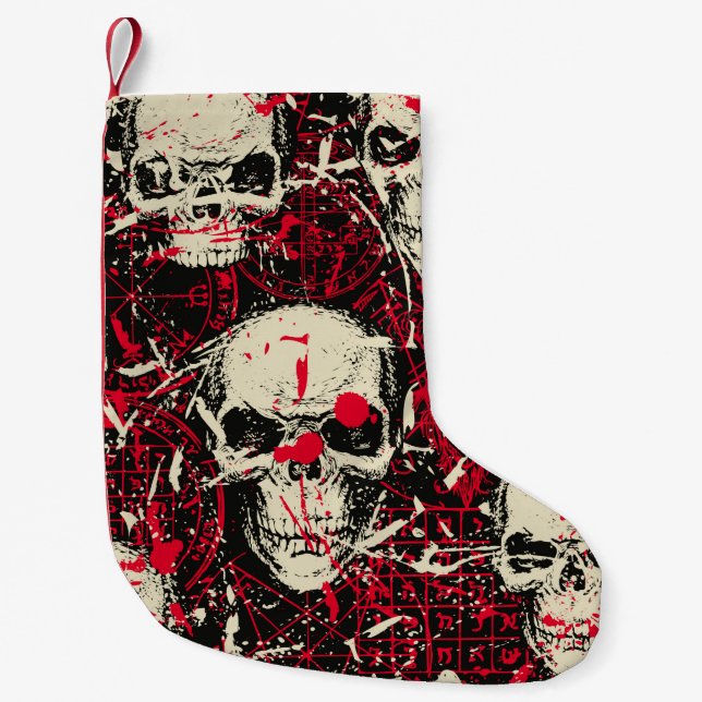 Abstract seamless pattern with sinister human skul small christmas stocking (Front)