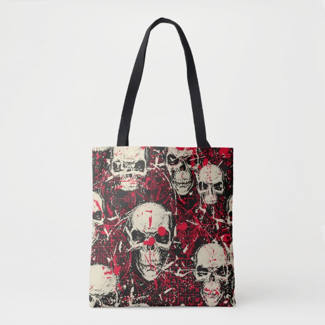 Abstract seamless pattern with sinister human skul tote bag (Front)