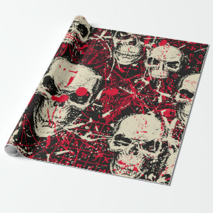 Abstract seamless pattern with sinister human skul wrapping paper