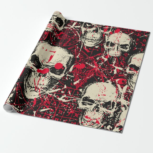 Abstract seamless pattern with sinister human skul wrapping paper (Unrolled)