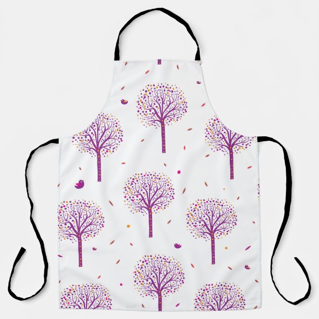 Abstract seamless pattern with trees on white back apron (Front)