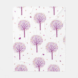 Abstract seamless pattern with trees on white back fleece blanket