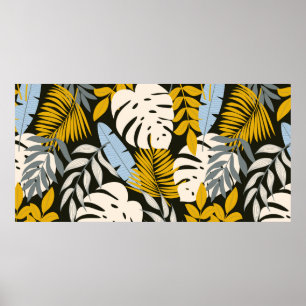 Abstract seamless pattern with tropical leaves and poster
