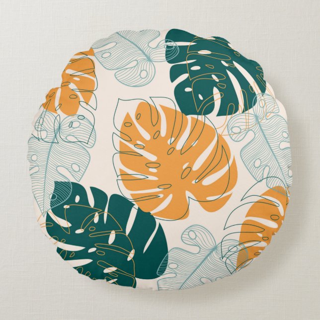 Abstract seamless pattern with tropical leaves and round cushion (Front)