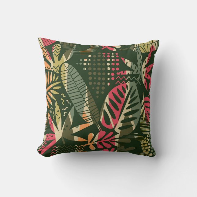 Abstract seamless pattern with tropical leaves. Ha Cushion (Front)