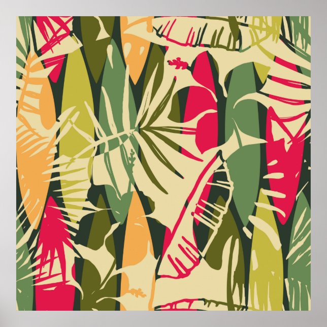 Abstract seamless pattern with tropical leaves. Ha Poster (Front)