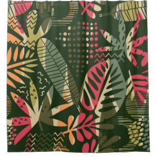 Abstract seamless pattern with tropical leaves. Ha Shower Curtain