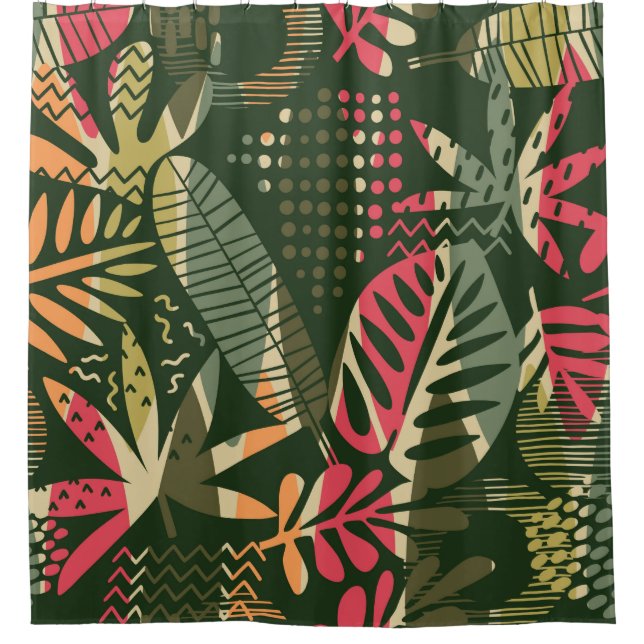 Abstract seamless pattern with tropical leaves. Ha Shower Curtain (Front)