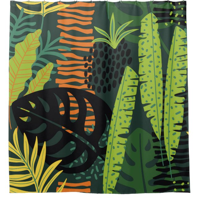 Abstract seamless pattern with tropical leaves. Ha Shower Curtain (Front)