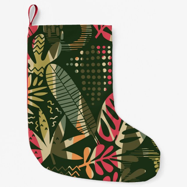 Abstract seamless pattern with tropical leaves. Ha Small Christmas Stocking (Front)
