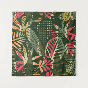 Abstract seamless pattern with tropical leaves. Ha Tapestry