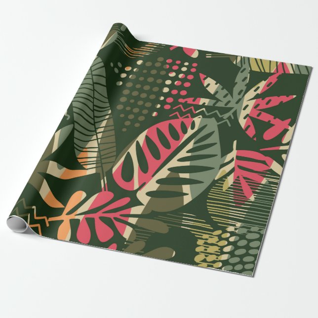 Abstract seamless pattern with tropical leaves. Ha Wrapping Paper (Unrolled)