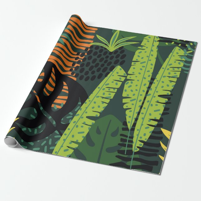 Abstract seamless pattern with tropical leaves. Ha Wrapping Paper (Unrolled)