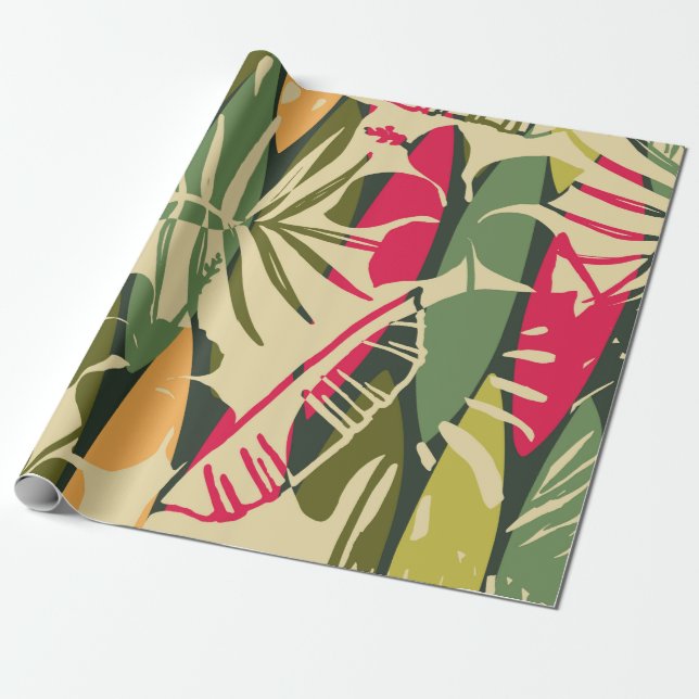 Abstract seamless pattern with tropical leaves. Ha Wrapping Paper (Unrolled)