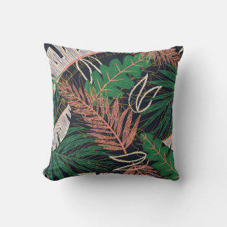 Abstract seamless pattern with tropical leaves on  cushion