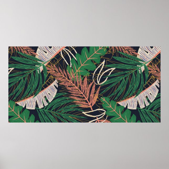 Abstract seamless pattern with tropical leaves on  poster (Front)