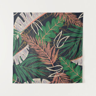 Abstract seamless pattern with tropical leaves on  tapestry