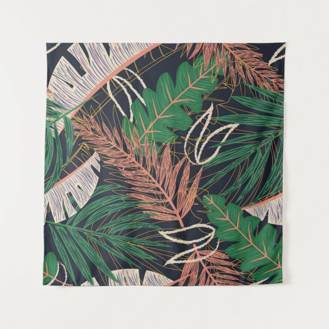 Abstract seamless pattern with tropical leaves on  tapestry (Front)