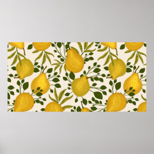 Abstract seamless pattern with yellow pears and le poster