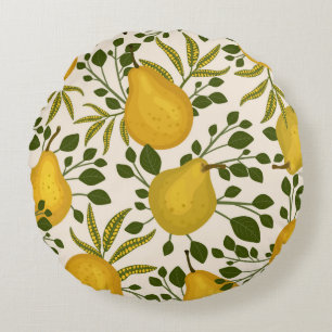 Abstract seamless pattern with yellow pears and le round cushion
