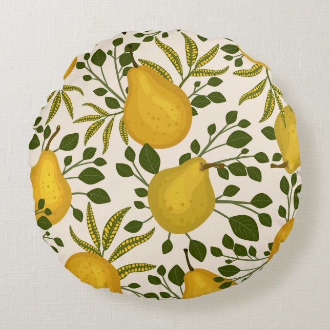 Abstract seamless pattern with yellow pears and le round cushion (Front)