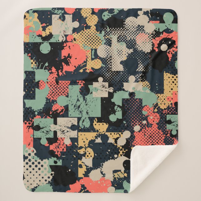 Abstract seamless puzzle pattern with puzzle, squa sherpa blanket (Front)