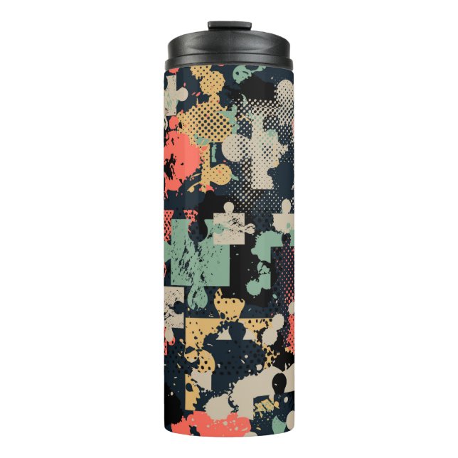 Abstract seamless puzzle pattern with puzzle, squa thermal tumbler (Front)