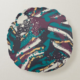 Abstract seamless stylish pattern with grunge elem round cushion