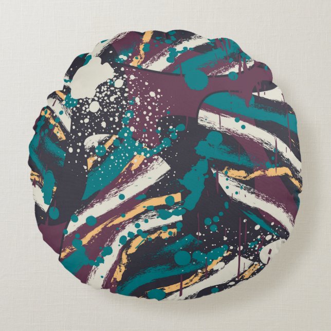 Abstract seamless stylish pattern with grunge elem round cushion (Front)