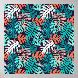 Abstract seamless tropical leaves pattern. Creativ Poster