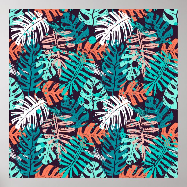 Abstract seamless tropical leaves pattern. Creativ Poster (Front)