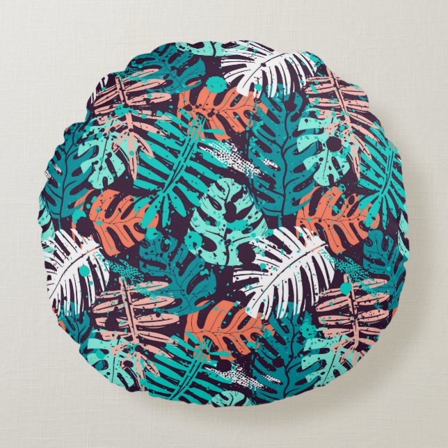 Abstract seamless tropical leaves pattern. Creativ Round Cushion (Front)
