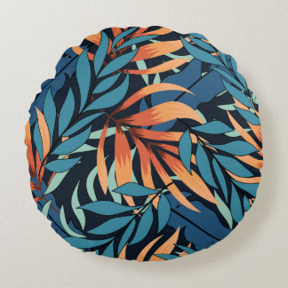 Abstract seamless tropical pattern with pastel pla round cushion