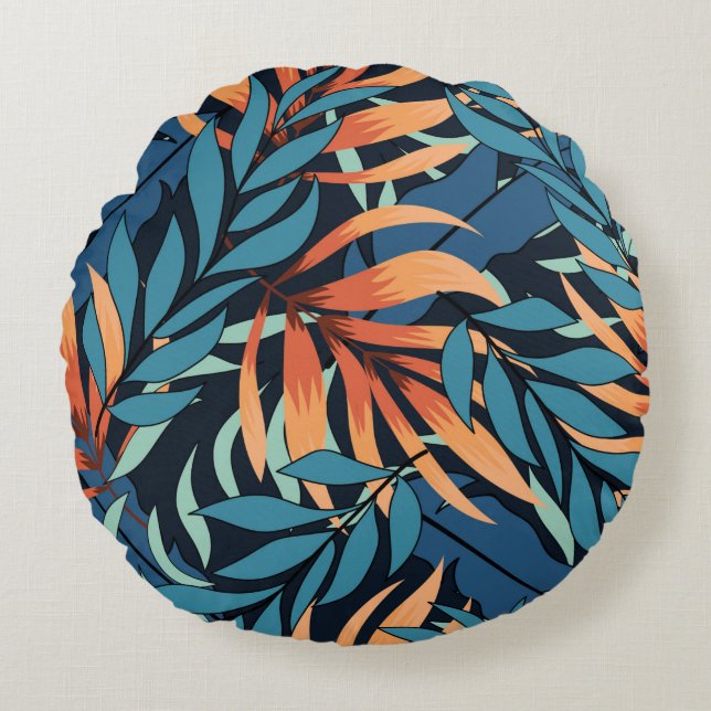 Abstract seamless tropical pattern with pastel pla round cushion (Front)