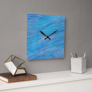 Abstract Seascape Fractured Waves 21 Square Wall Clock
