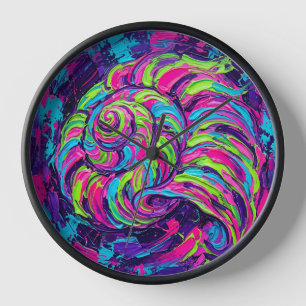 Abstract Seashell Spiral Neon Vibrant Art Clocks