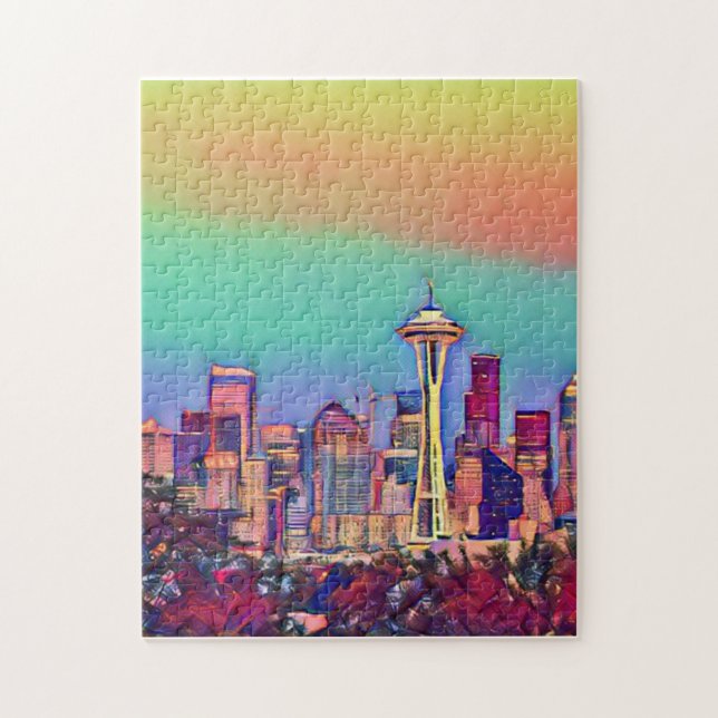 Abstract Seattle Skyline   Jigsaw Puzzle (Vertical)