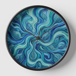 Abstract Seed Pod Ocean Blue Melting Art Clocks