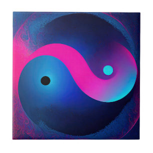 Abstract Serenity: Yin Yang in Pink & Blues Ceramic Tile
