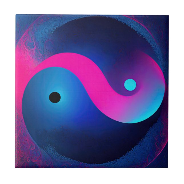 Abstract Serenity: Yin Yang in Pink & Blues Ceramic Tile (Front)
